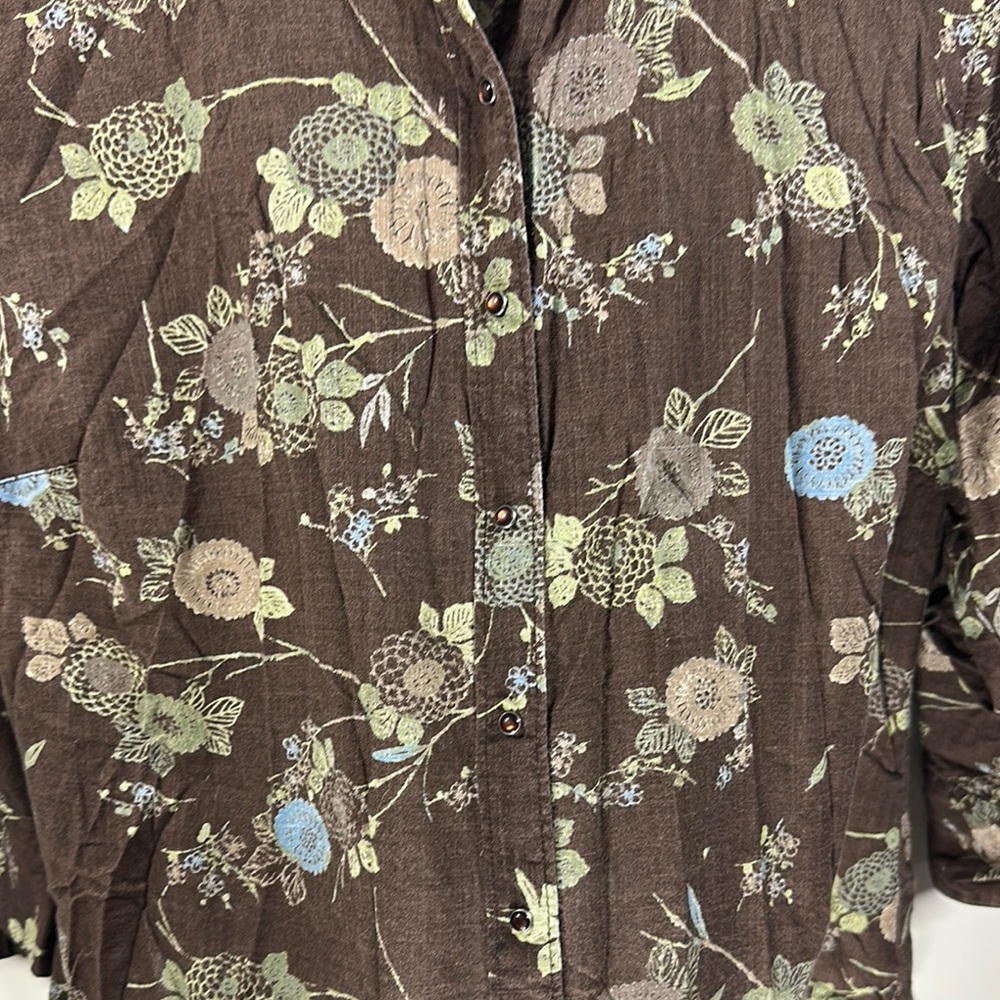 Columbia Brown Floral Lightweight Snap Button Down Woman's XL - Picture 3 of 9